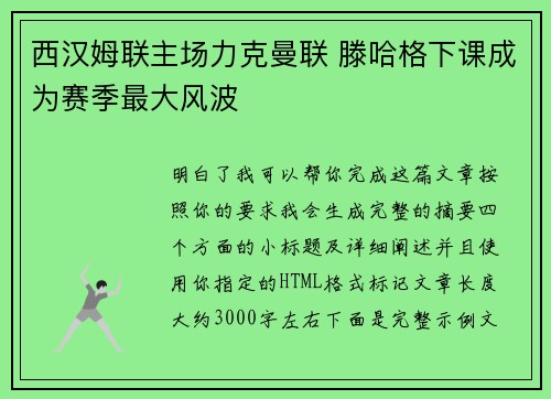西汉姆联主场力克曼联 滕哈格下课成为赛季最大风波 西汉姆联主场力克曼联 滕哈格下课成为赛季最大风波
